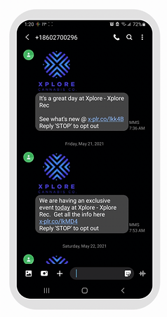 SMS, one-click continue, and message center for dispensary marketing